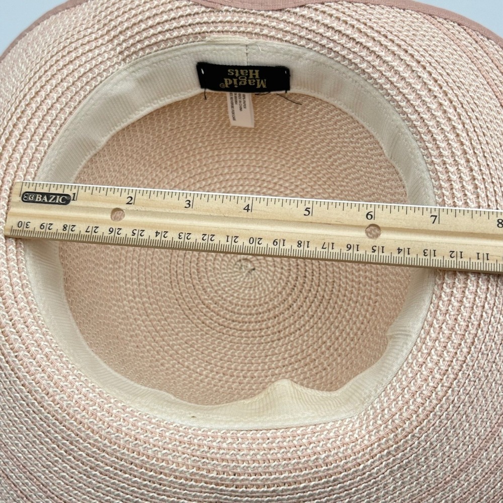 Magid Hats Womens Pink Woven Paper Wide Brim Sun Hat with Grosgrain Bow Accent - Picture 9 of 13